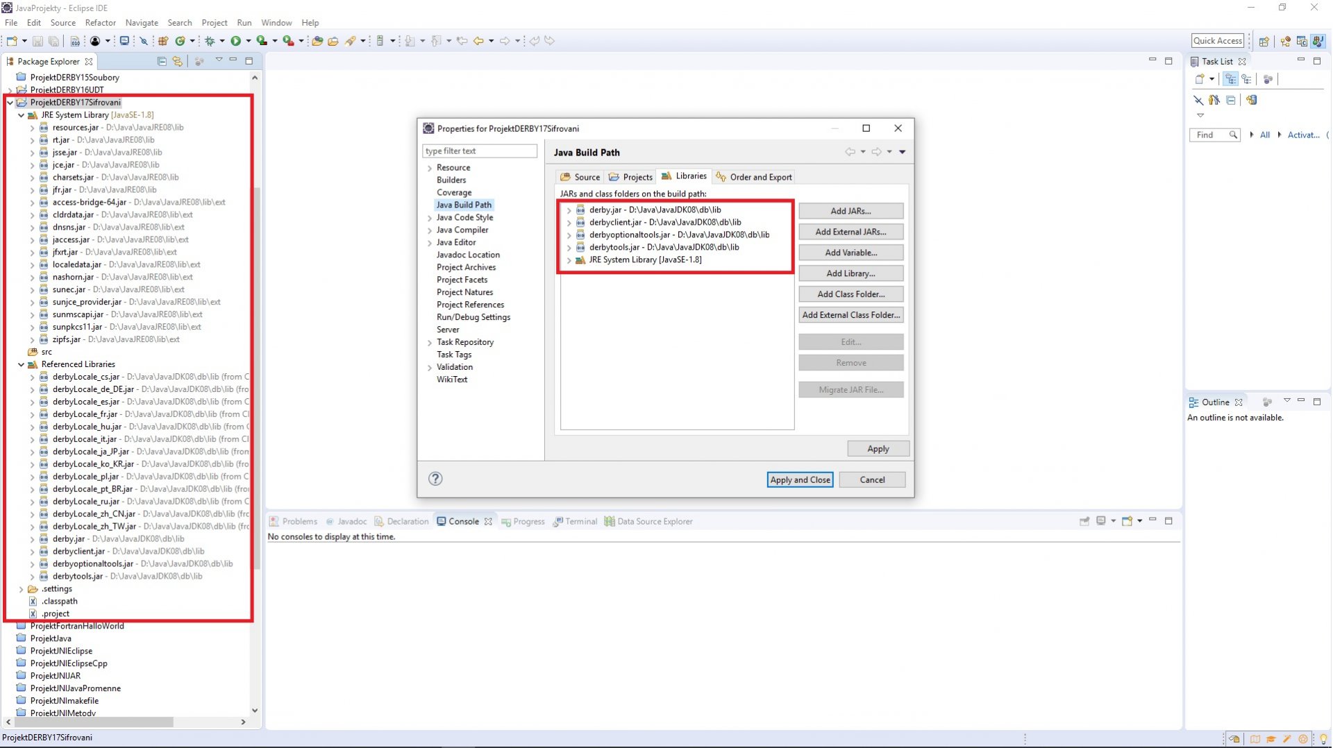nastavenie projektu - DerbyDb