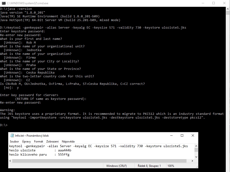 Vytvorenie úložisko Java KeyStore - DerbyDb