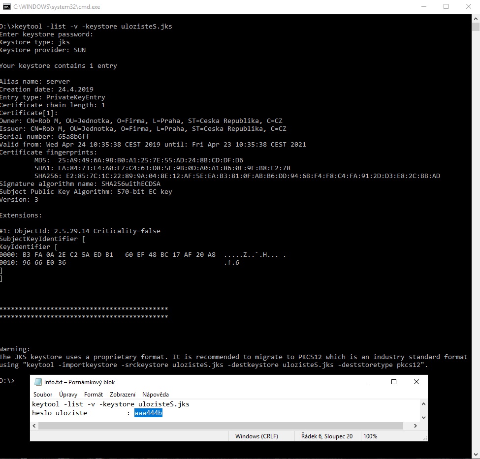 Vypis kľúčového úložisko - DerbyDb