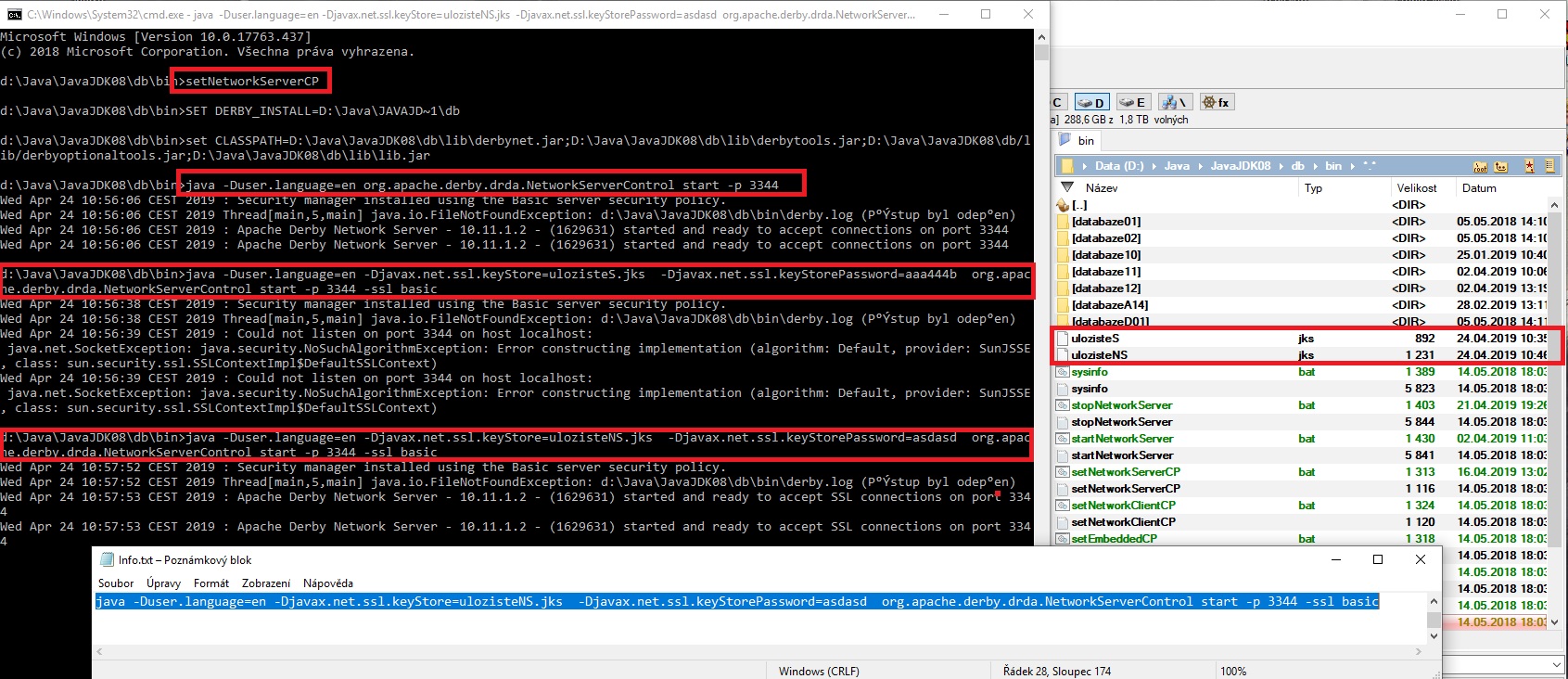 SpuštěníDerbyDBServerusSSL - DerbyDb
