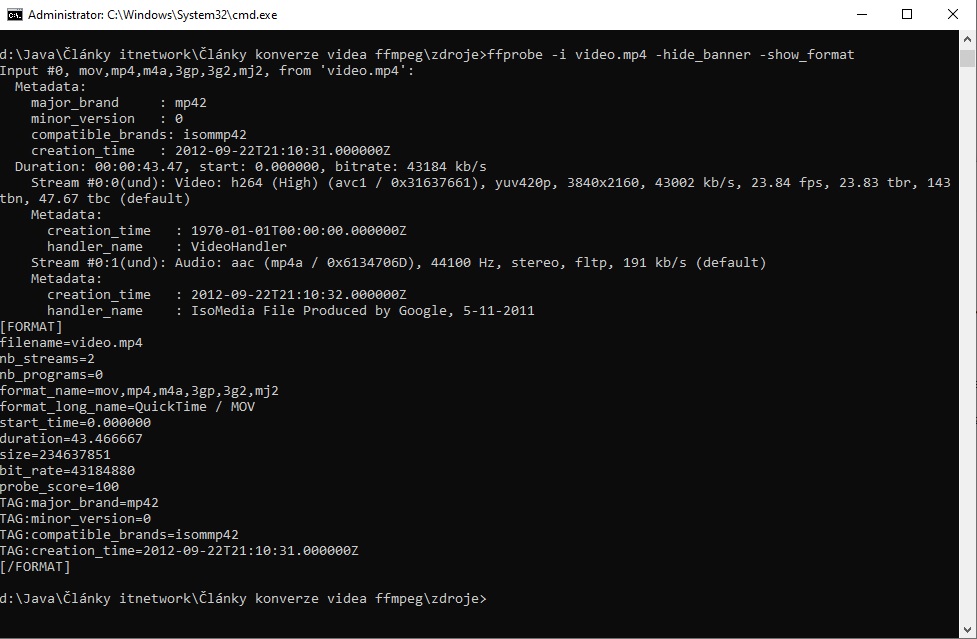 vlastnosti videá - Úprava audio a video súborov pomocou frameworku FFmpeg