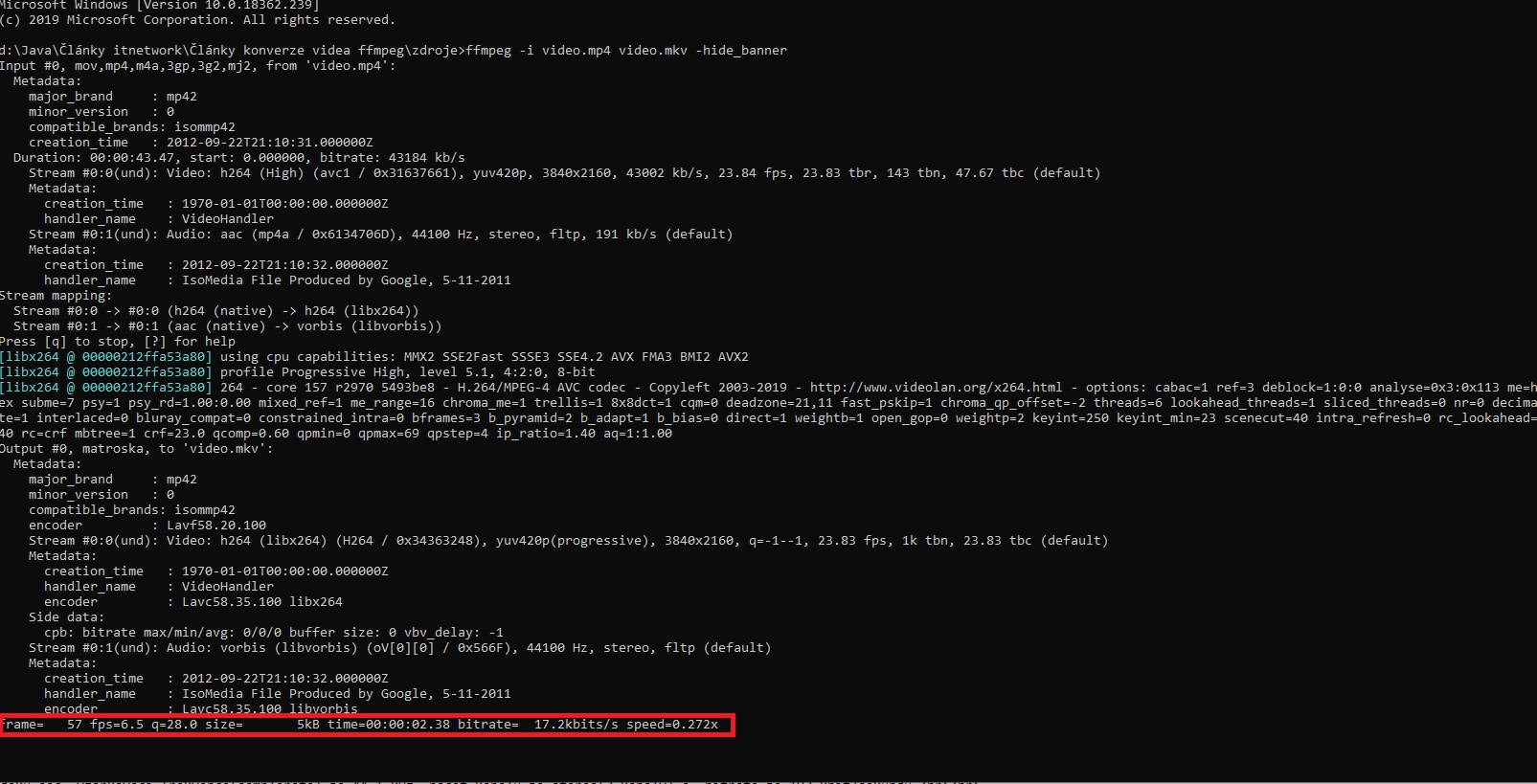 Prevedenej súboru v FFmpeg - Úprava audio a video súborov pomocou frameworku FFmpeg
