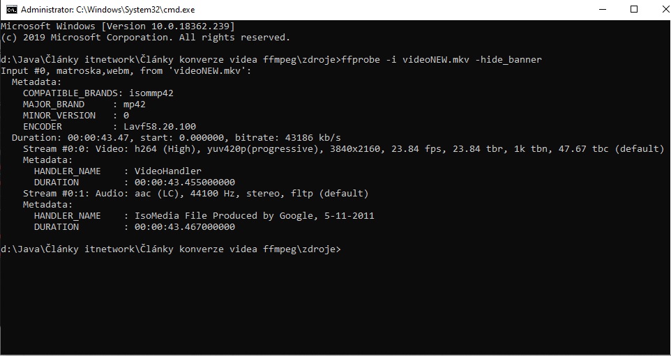 Porovnanie vstupu a výstupu - Úprava audio a video súborov pomocou frameworku FFmpeg