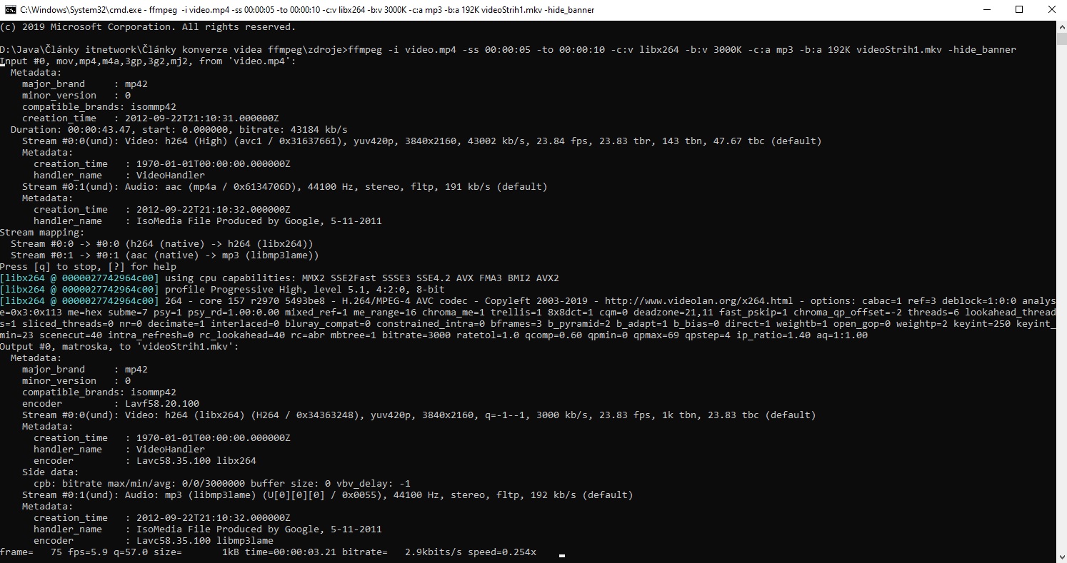strih videa - Úprava audio a video súborov pomocou frameworku FFmpeg