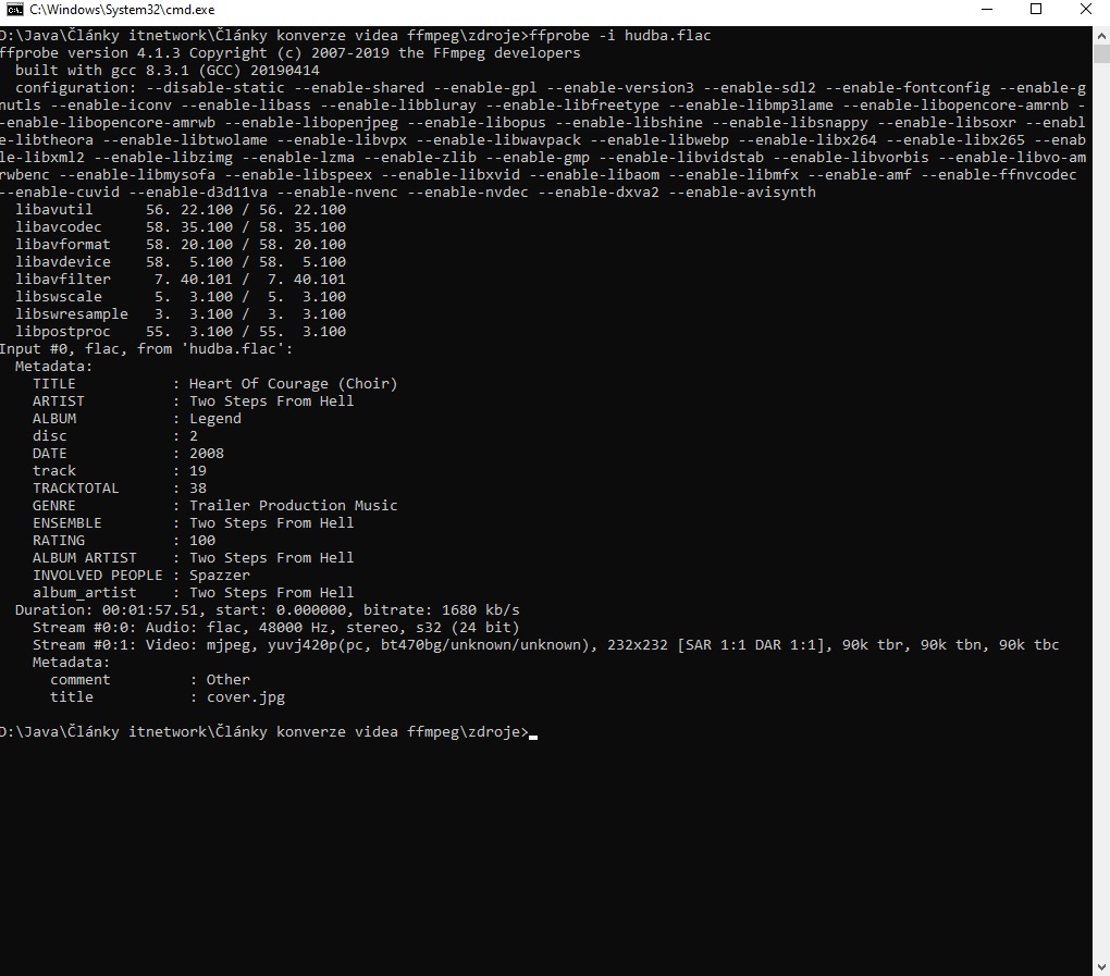 Analýza flac hudobného súboru pomocou ffprobe - Úprava audio a video súborov pomocou frameworku FFmpeg