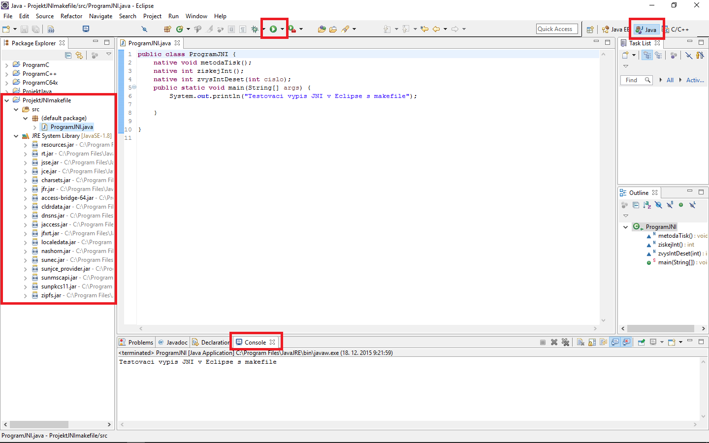 Predvolené nastavenie Java projektu - JNI - Java Native Interface