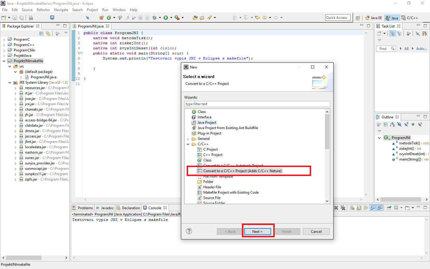 výber konverzie - JNI - Java Native Interface