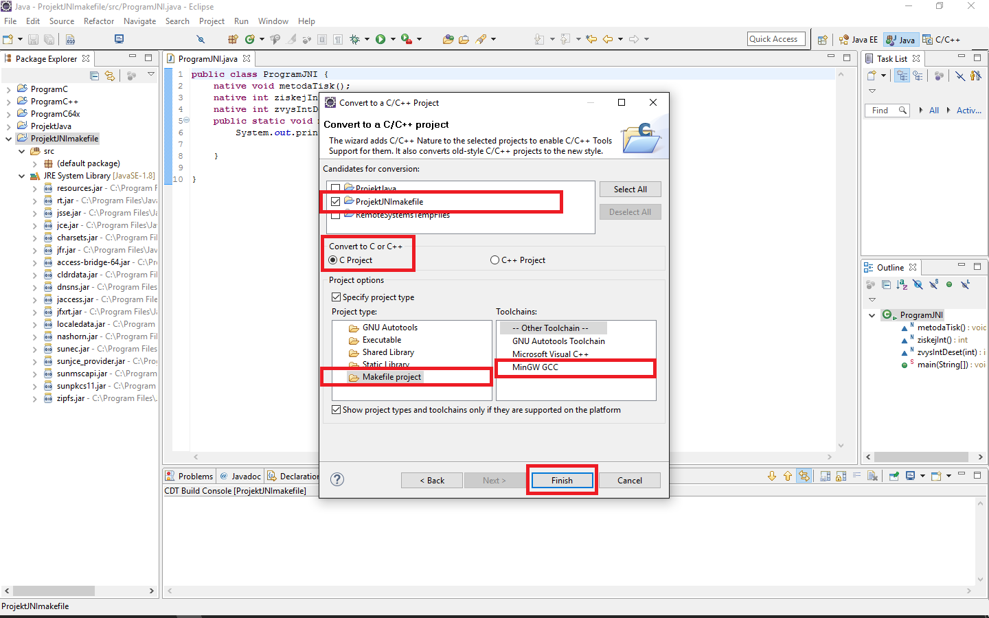 nastavenie konverzie - JNI - Java Native Interface