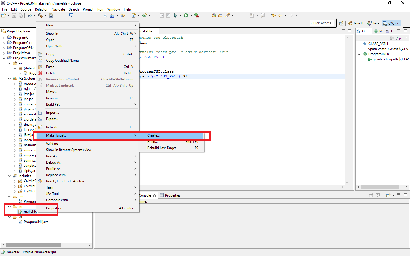 vytvorenie target - JNI - Java Native Interface