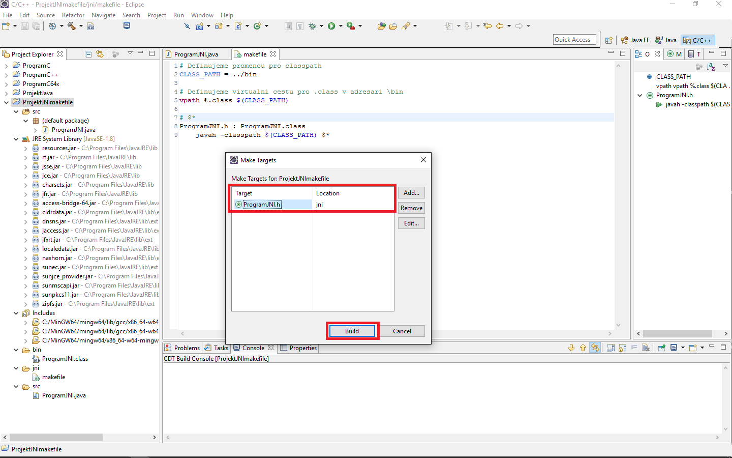Build projektu - JNI - Java Native Interface