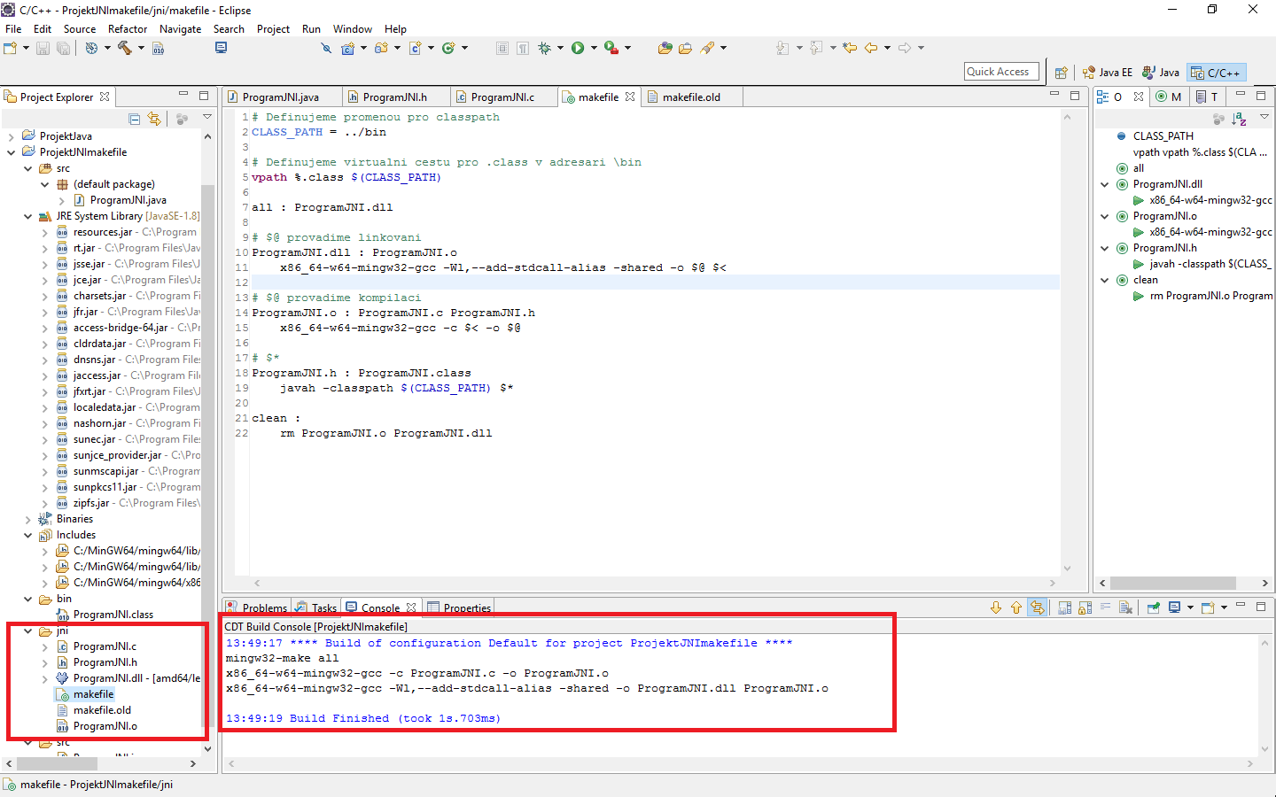 vykonaný Build - JNI - Java Native Interface