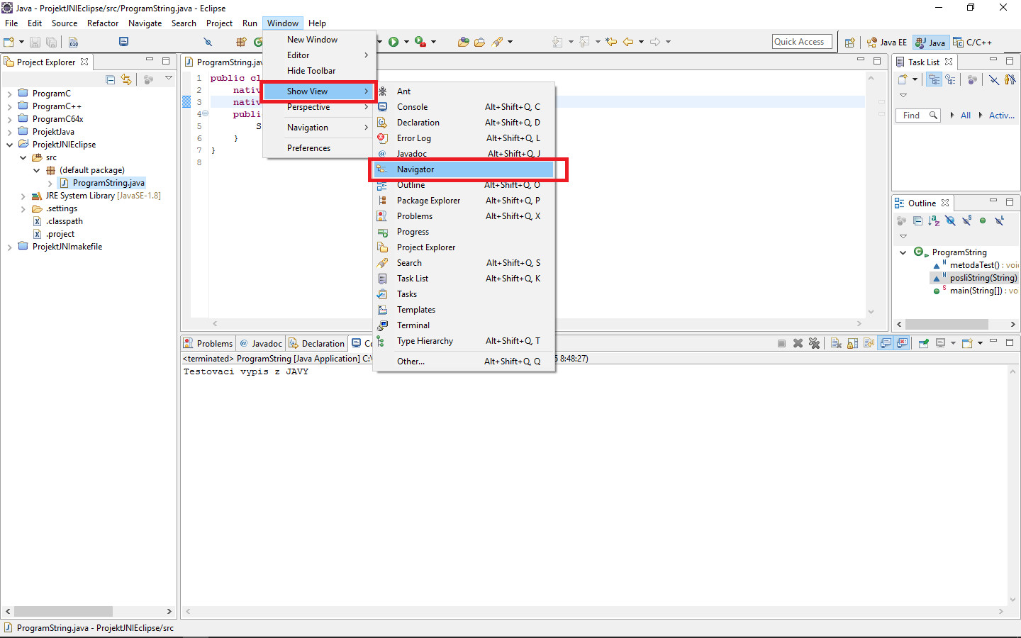 nastavenie navigátora - JNI - Java Native Interface