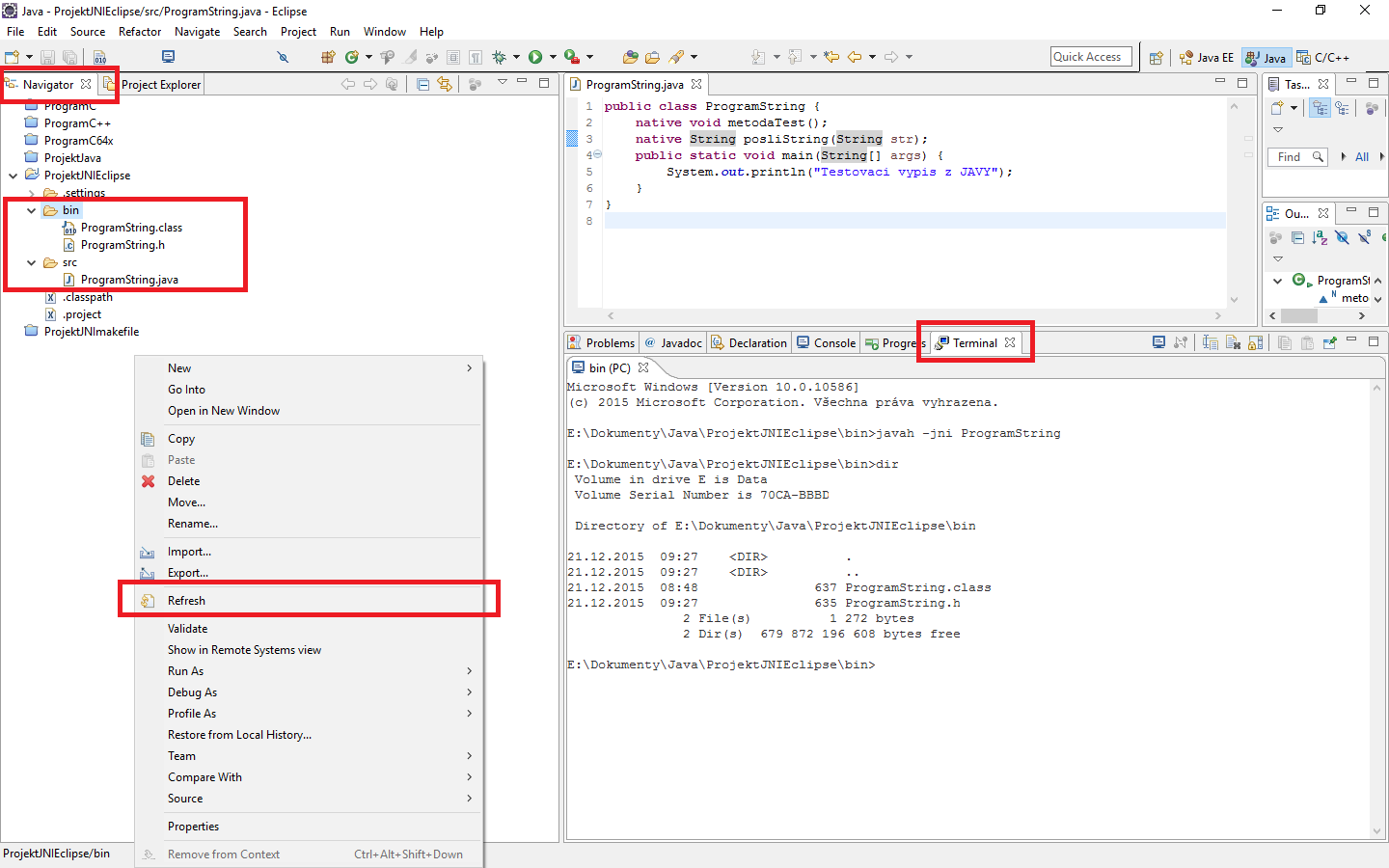 Vytvorenie hlavičkového súboru - JNI - Java Native Interface