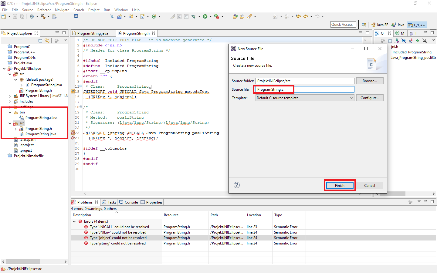 Vytvorenie zdrojového súboru C / C ++ - JNI - Java Native Interface