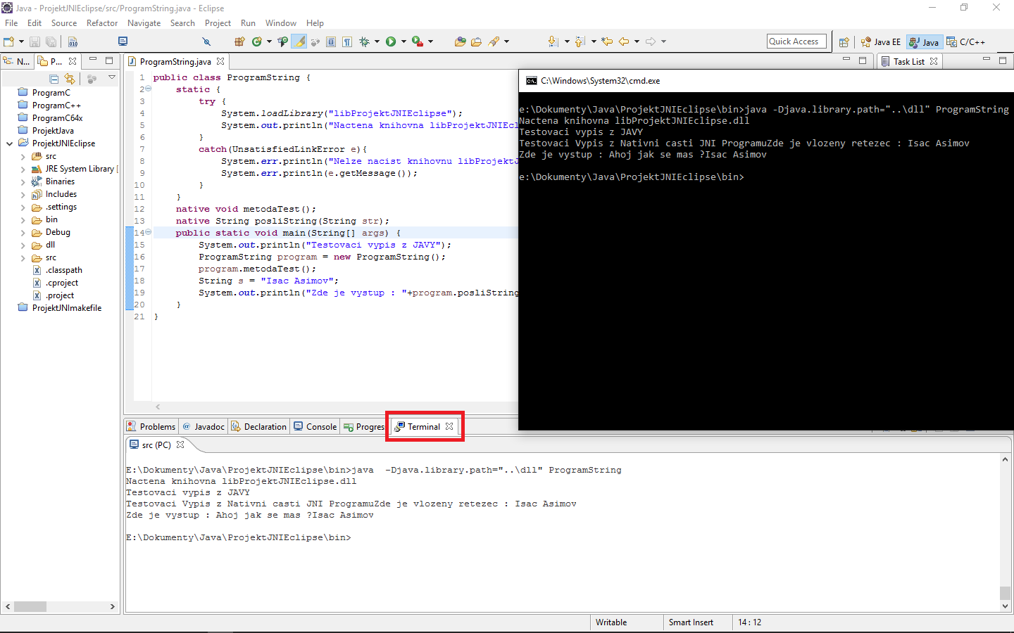 testovacie výpis - JNI - Java Native Interface