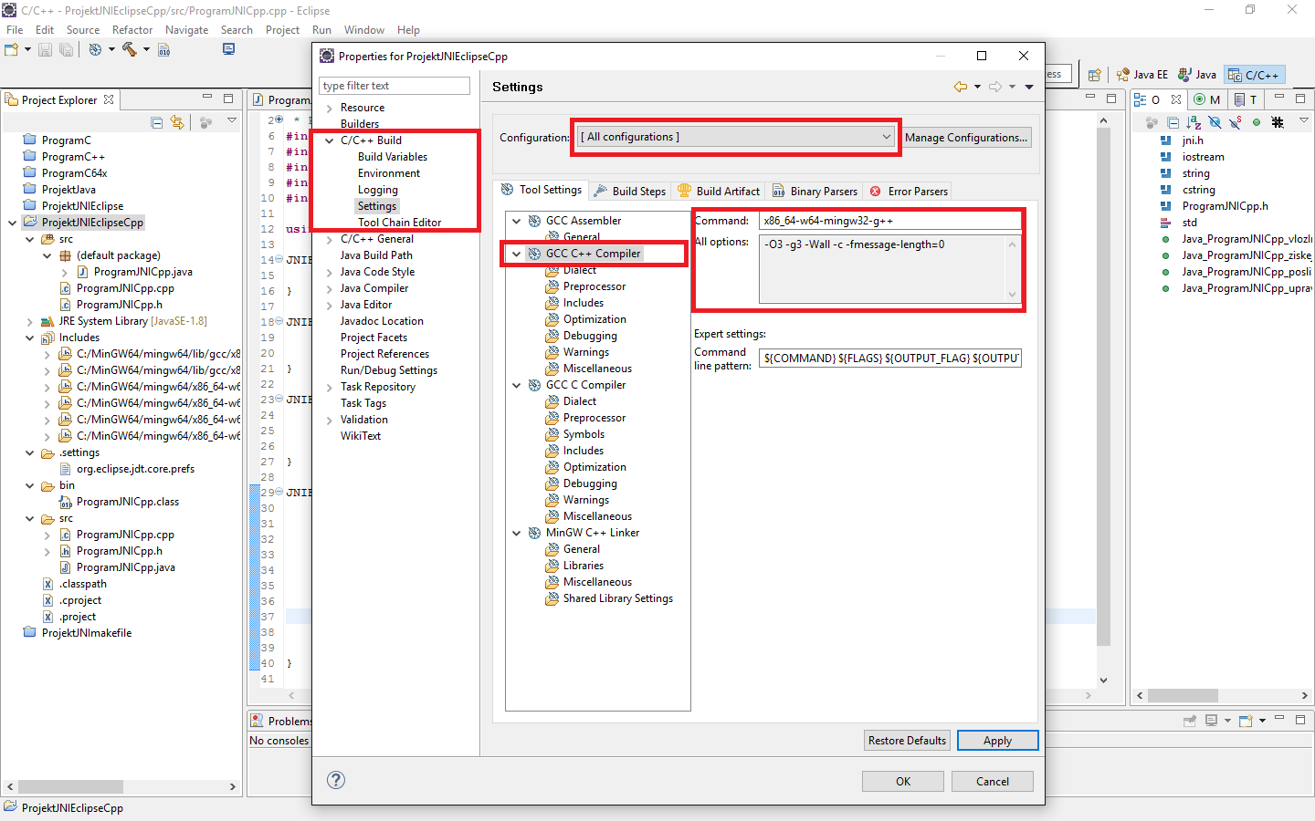 Nastavenie kompilátora pre C ++ - JNI - Java Native Interface