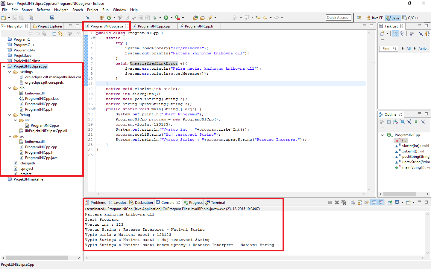 Test spustenie JNI aplikácie s C ++ - JNI - Java Native Interface