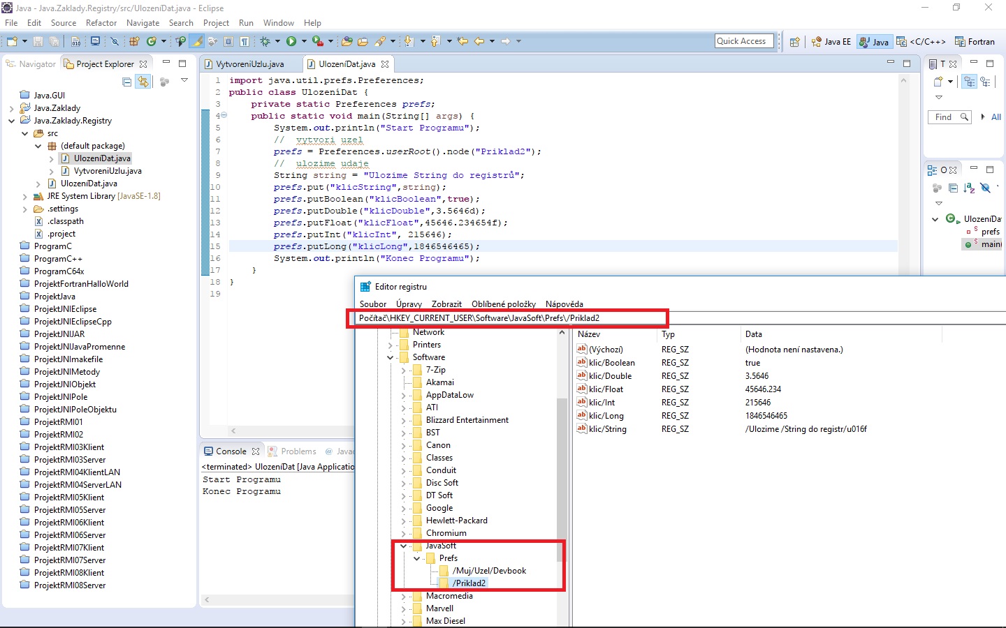 Uloženie dát do registrov Windows v Jave - Práca so súbormi v Jave