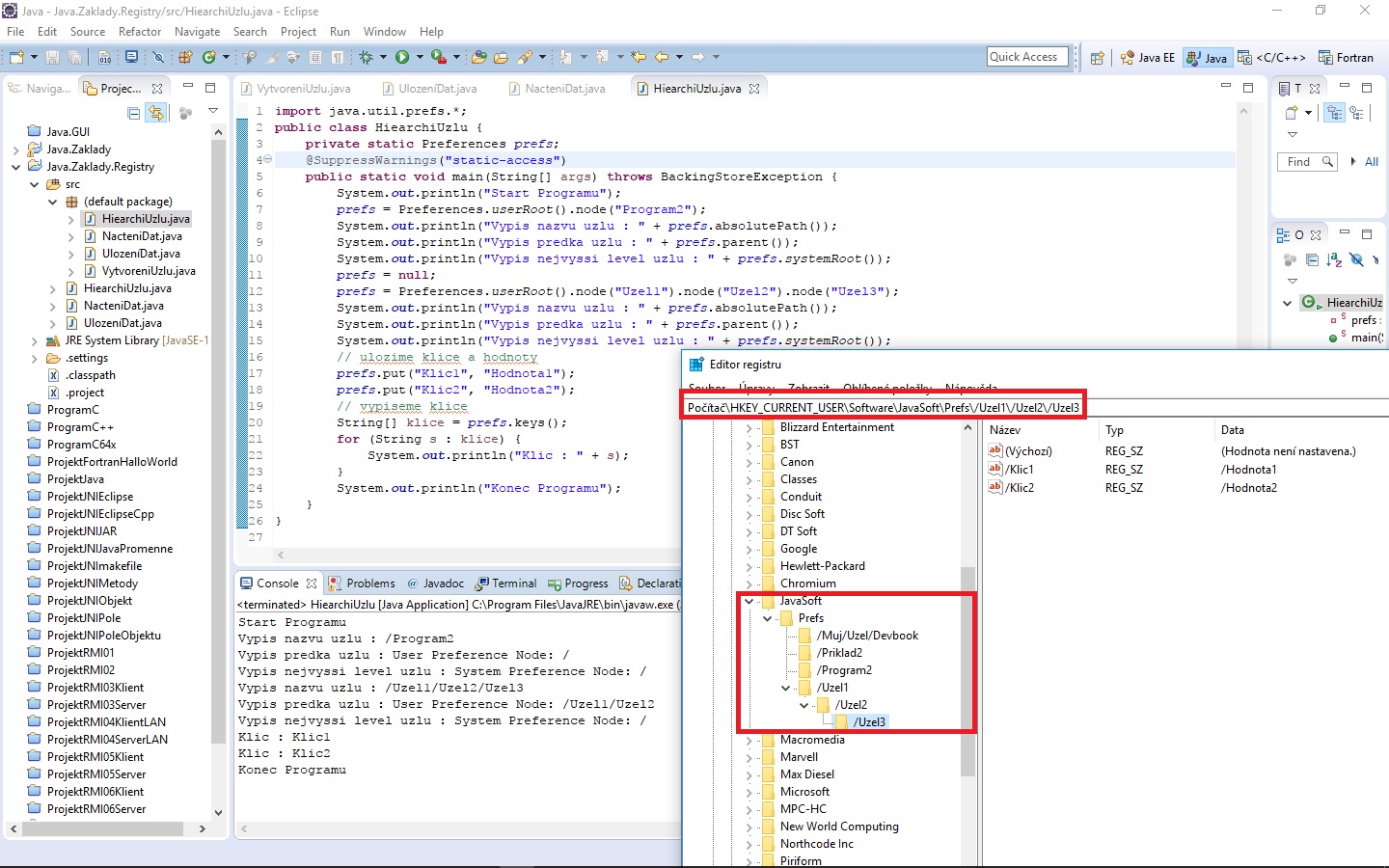 Hierarchia uzlov registra Windows v Jave - Práca so súbormi v Jave