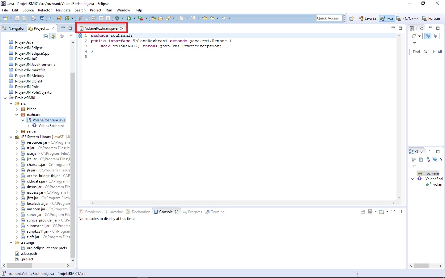 Vytvorenie rozhrania pre Java RMI - RMI - Remote Method Invocation