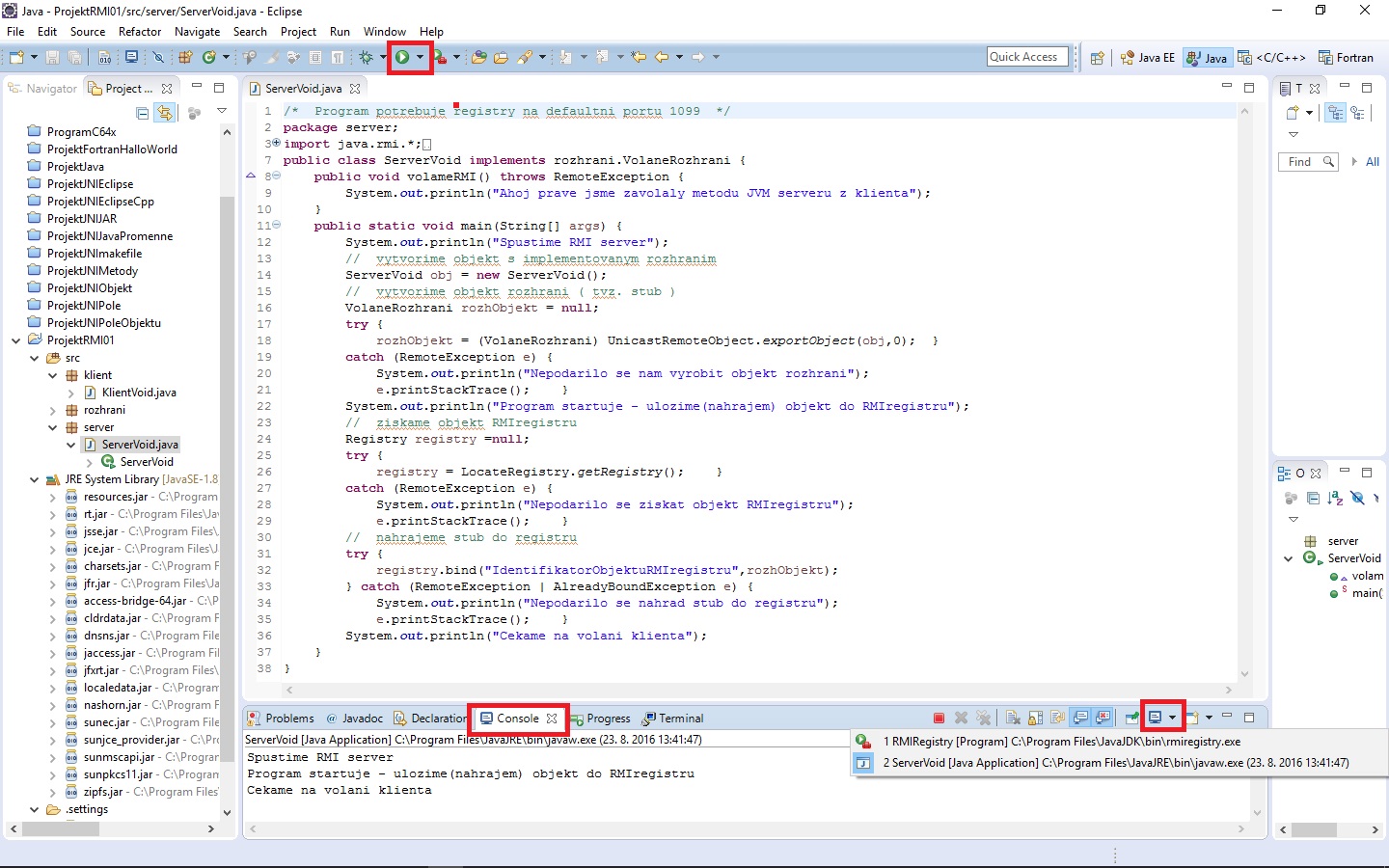 Spustíme Java RMI server - RMI - Remote Method Invocation
