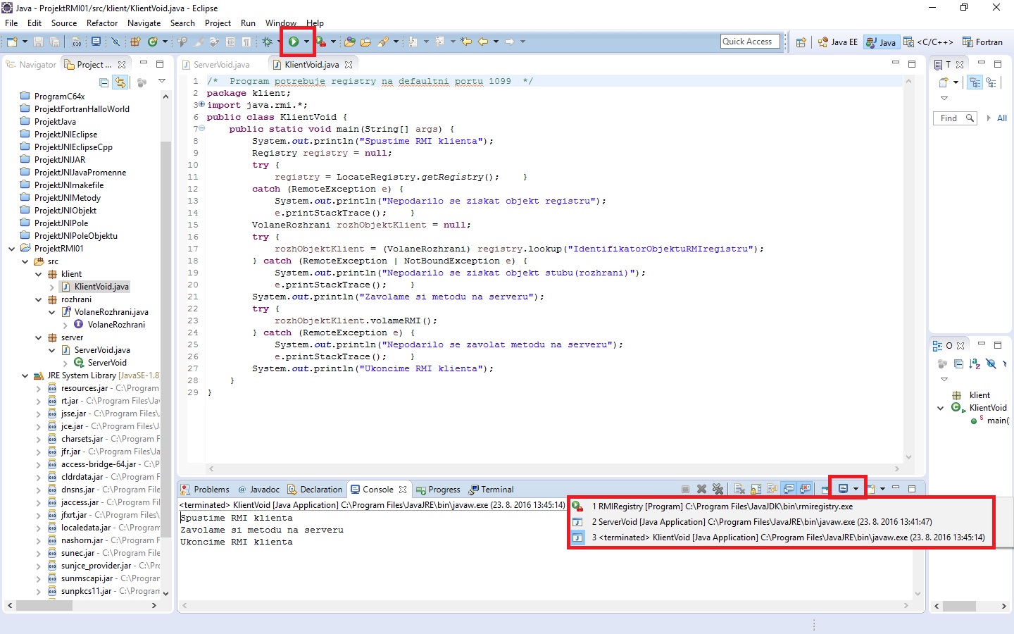 Spustíme RMI Klienta - RMI - Remote Method Invocation