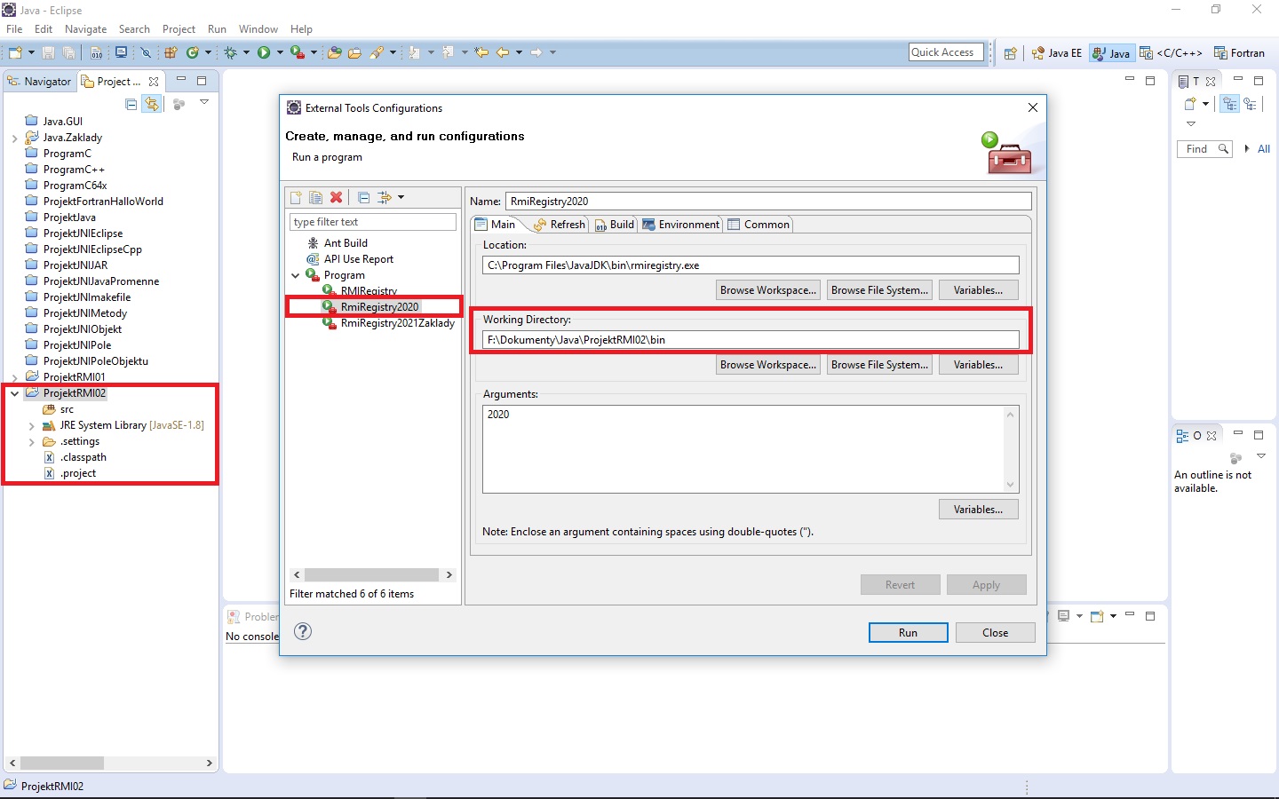 Nastavíme RMI registre na port 2020 - RMI - Remote Method Invocation