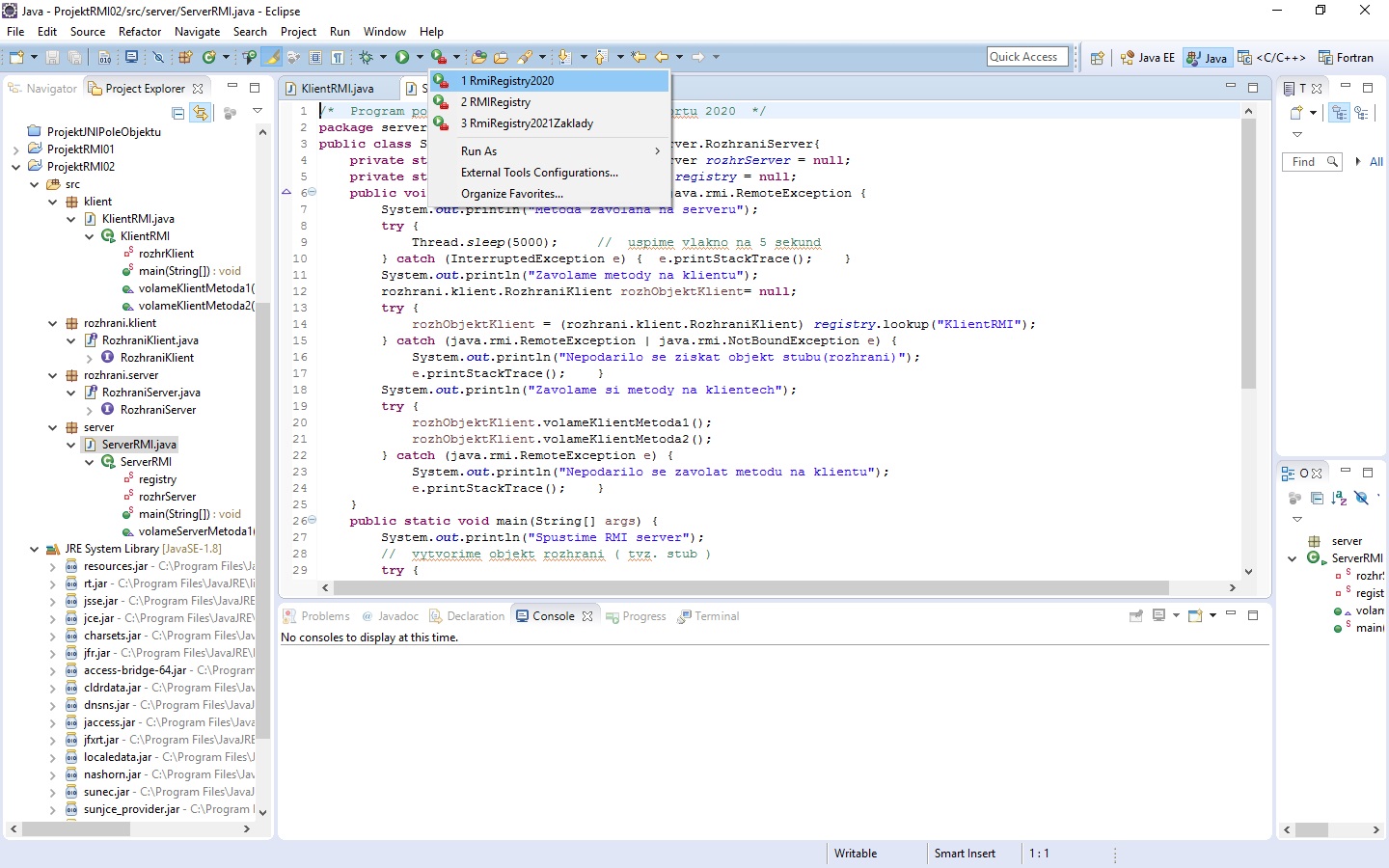 RMI registre spustíme - RMI - Remote Method Invocation