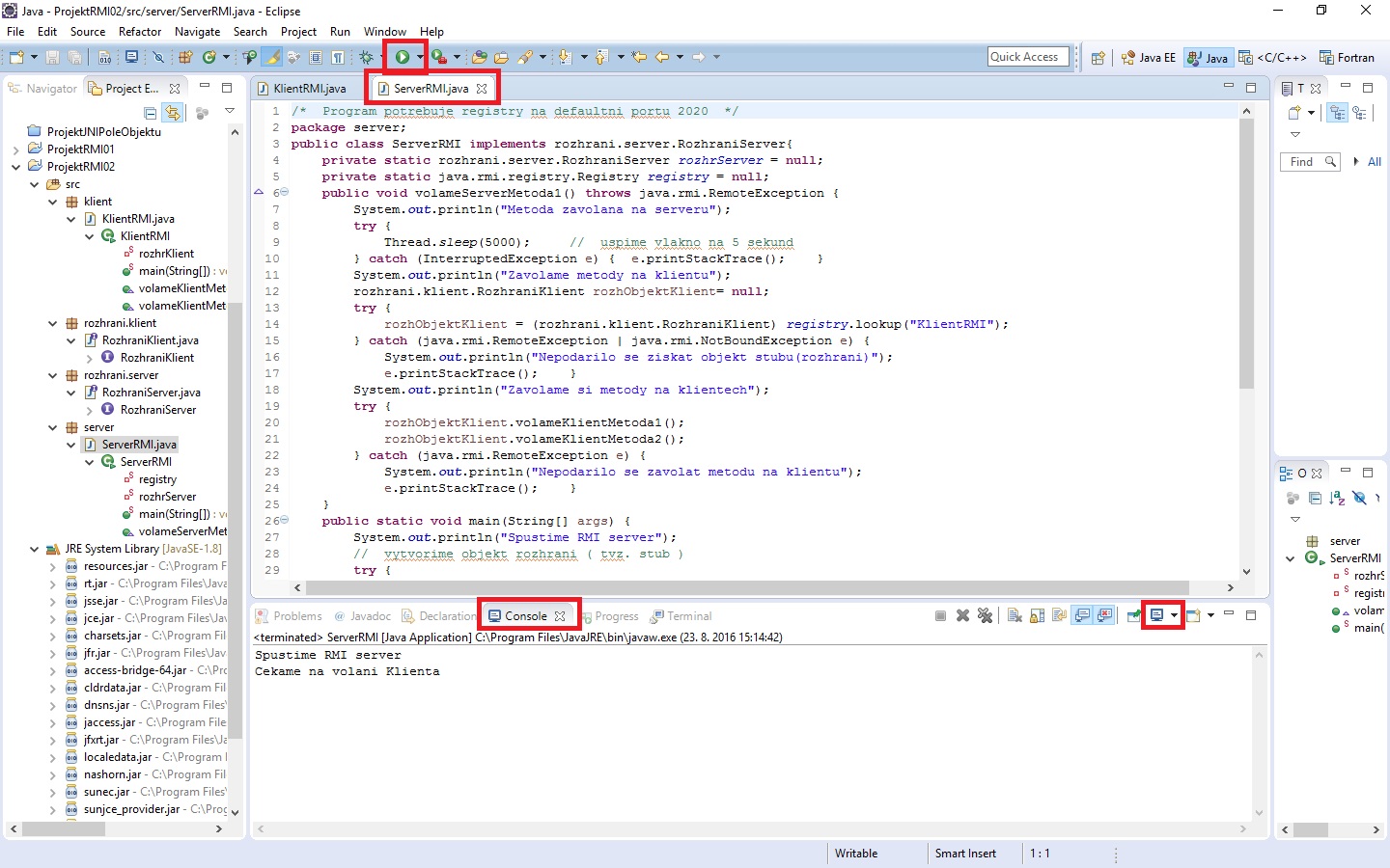 RMI server spustíme - RMI - Remote Method Invocation