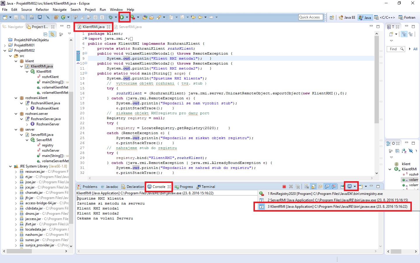 RMI klient spustíme - RMI - Remote Method Invocation