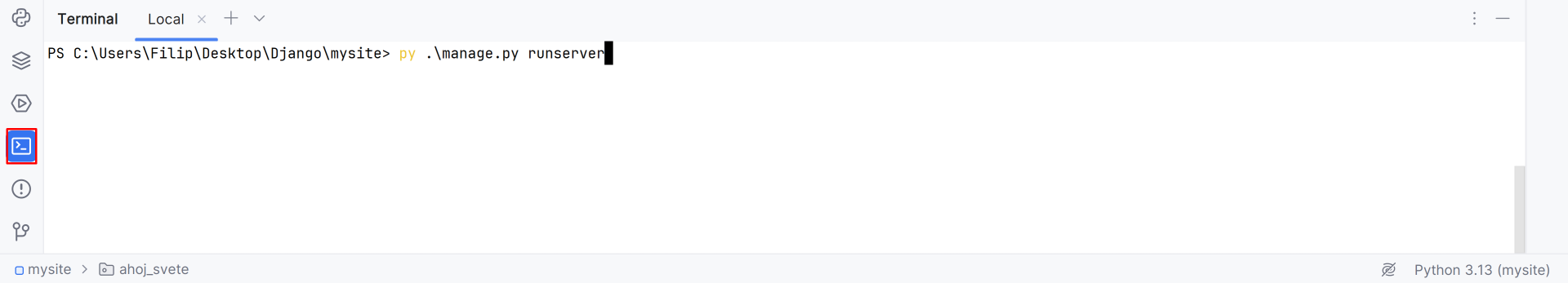 PyCharm Terminál - Základy Django frameworku pre Python