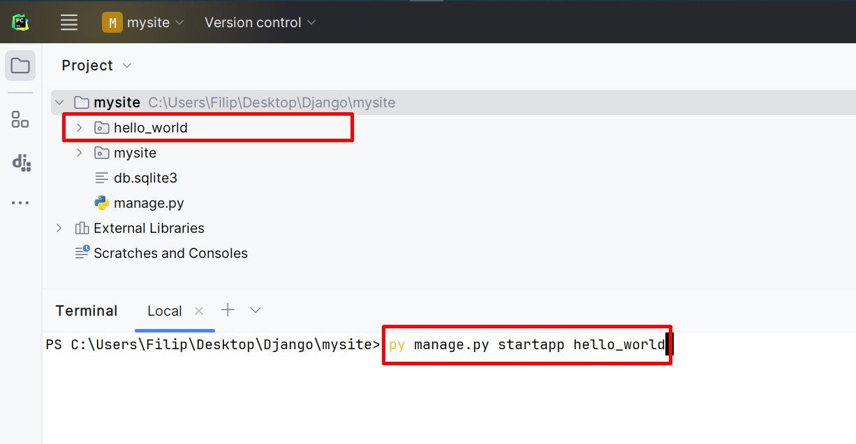 Terminal PyCharm - Základy Django frameworku pre Python