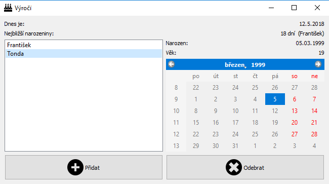 Dokončený PRIPOMIENKOVÉ narodenín v Pythone a PyQt