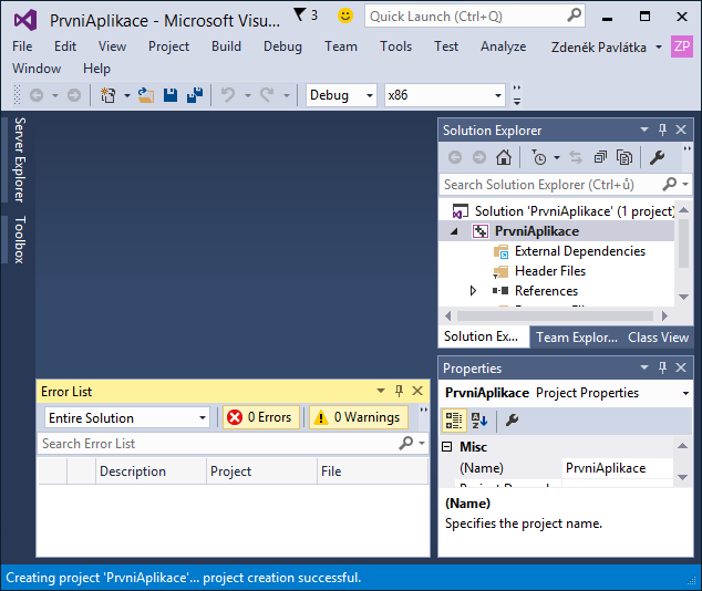 Okno visual štúdia - Základné konštrukcie jazyka C ++