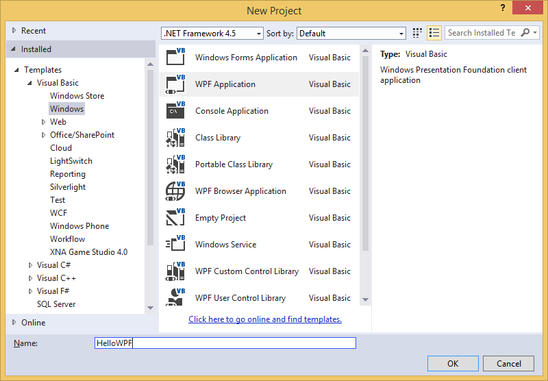 Nový projekt VB.NET WPF aplikácie vo Visual Studio - Okenné aplikácie vo VB.NET WPF