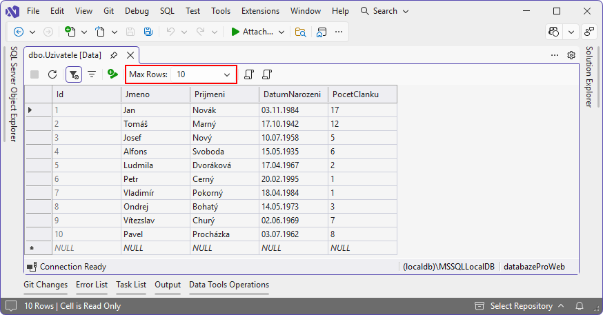 Max Rows - MS-SQL databázy krok za krokom