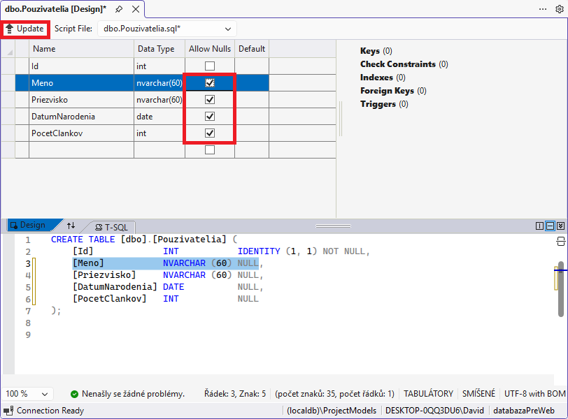 Allow Nulls - MS-SQL databázy krok za krokom