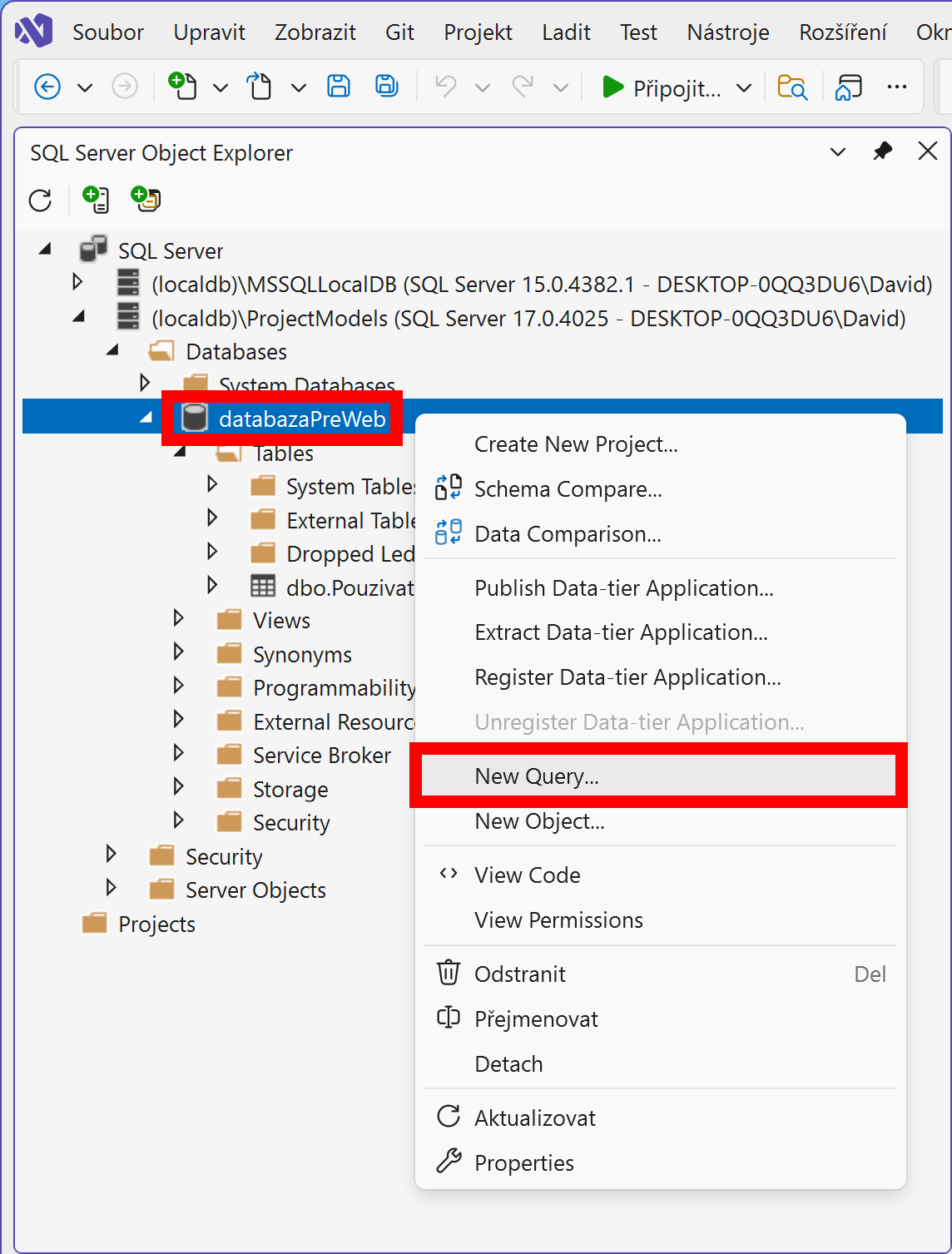Vytvorenie SQL dotazu vo Visual Studiu - MS-SQL databázy krok za krokom