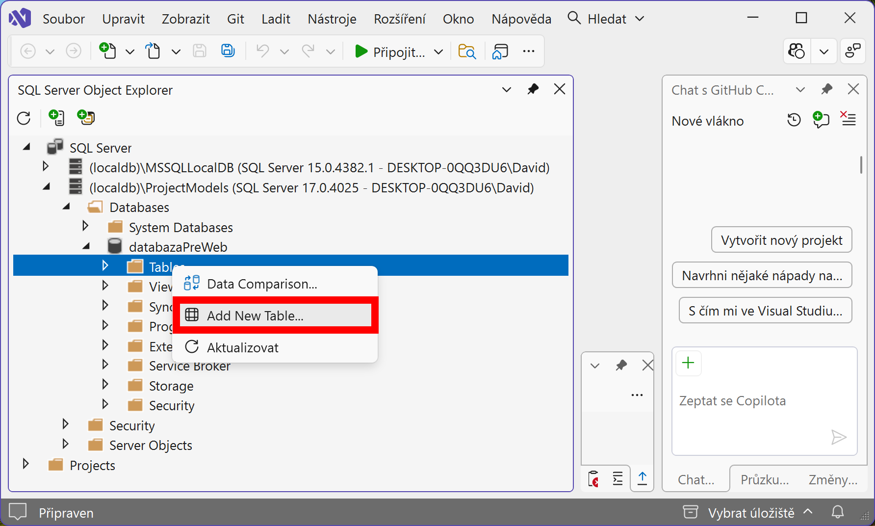 Pridanie novej tabuľky - MS-SQL databázy krok za krokom