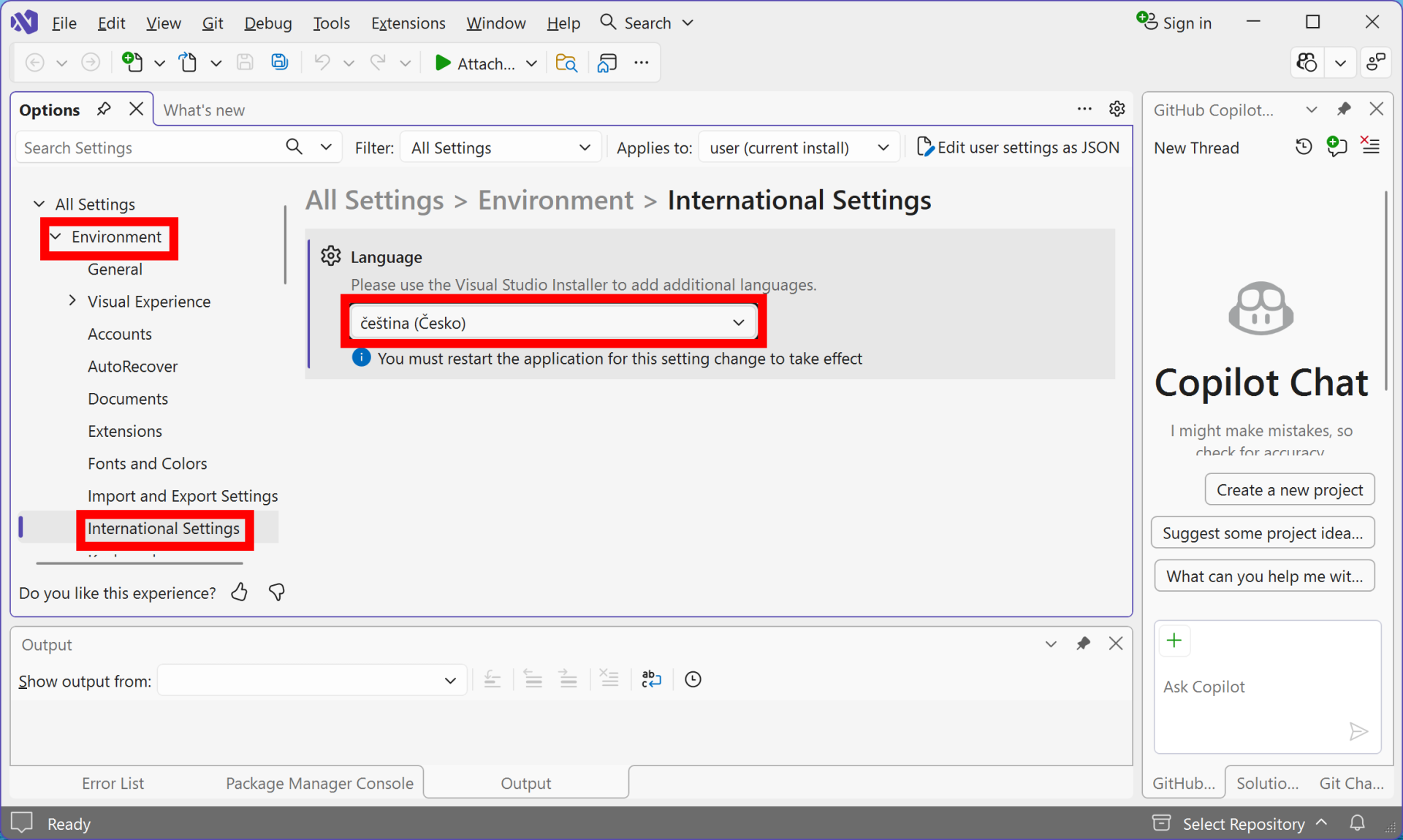 Zmena jazyka vo Visual Studiu - MS-SQL databázy krok za krokom