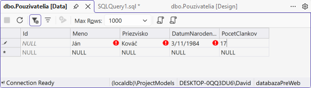 Pridanie záznamu do tabuľky - MS-SQL databázy krok za krokom