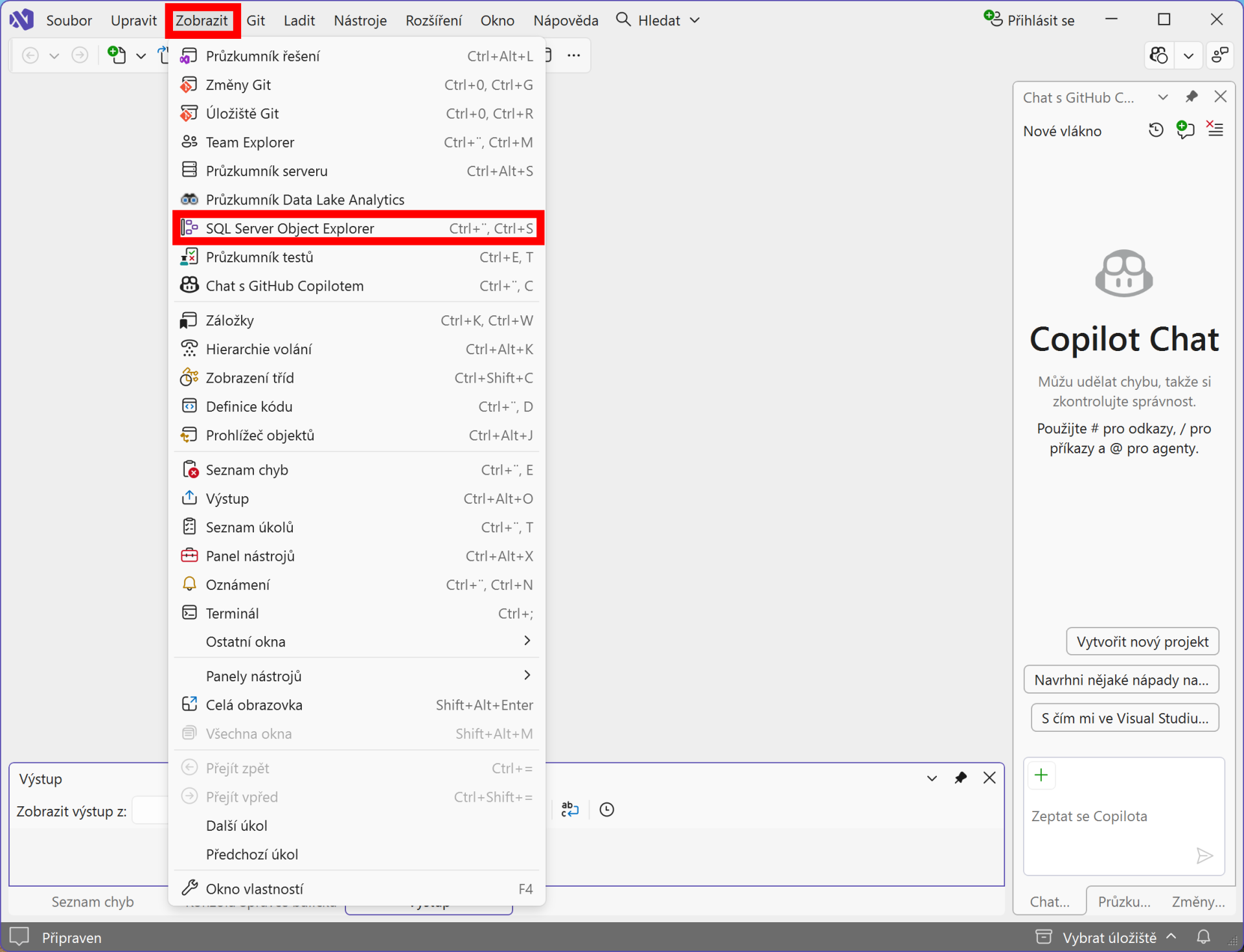Otvorenie SQL Server Object Explorer - MS-SQL databázy krok za krokom