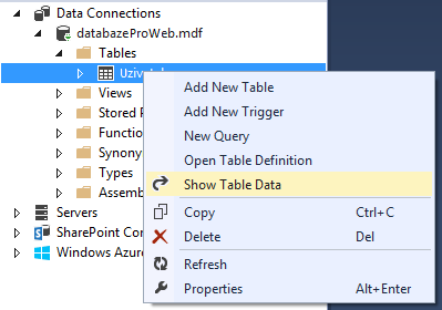 Show Table Data - MS-SQL databázy krok za krokom