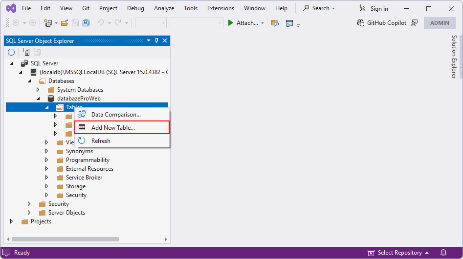 Pridať tabuľku - MS-SQL databázy krok za krokom