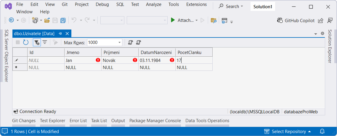 Pridanie záznamu do tabuľky - MS-SQL databázy krok za krokom