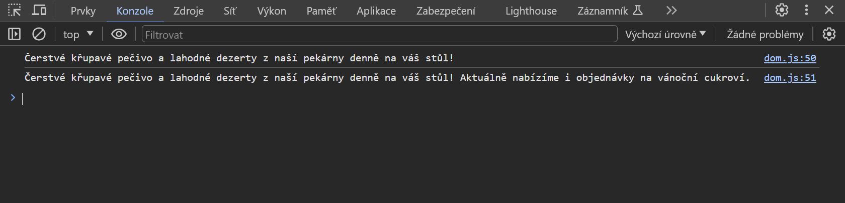 Výpis `innerText` a `textContent` v konzole - Základné konštrukcie jazyka JavaScript - Základné konštrukcie jazyka JavaScript