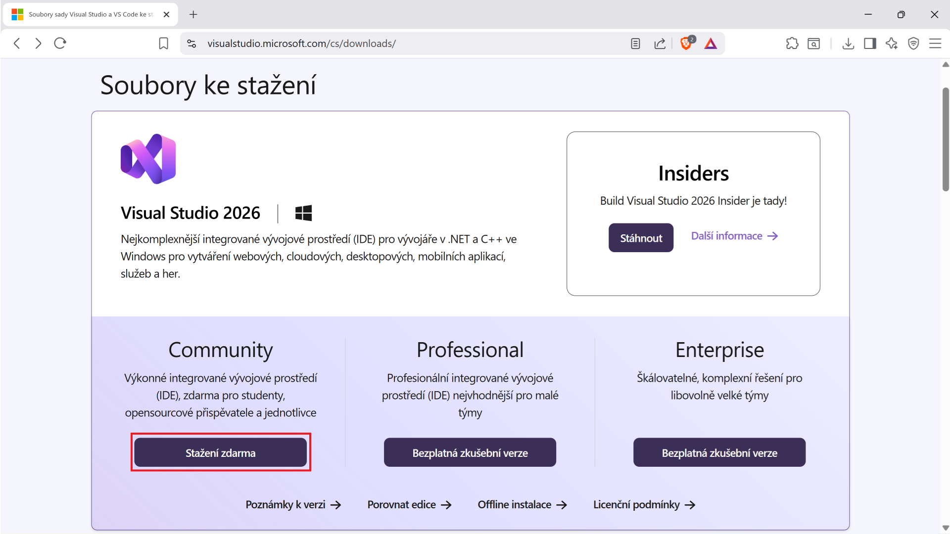 Stiahnutie Visual Studio Community - MS-SQL databázy krok za krokom