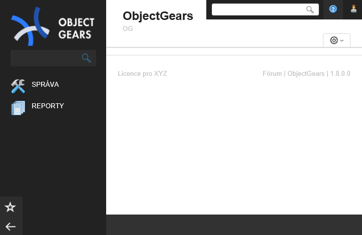 ObjectGears – úvodná obrazovka - Systém ObjectGears