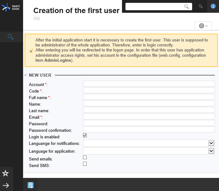 ObjectGears – prvý užívateľ - Systém ObjectGears