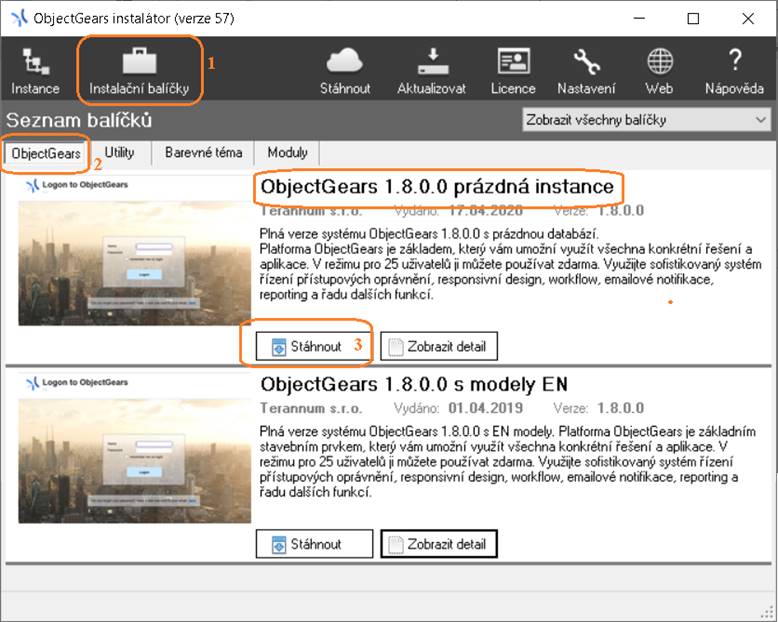 ObjectGears zoznam balíčkov - Systém ObjectGears